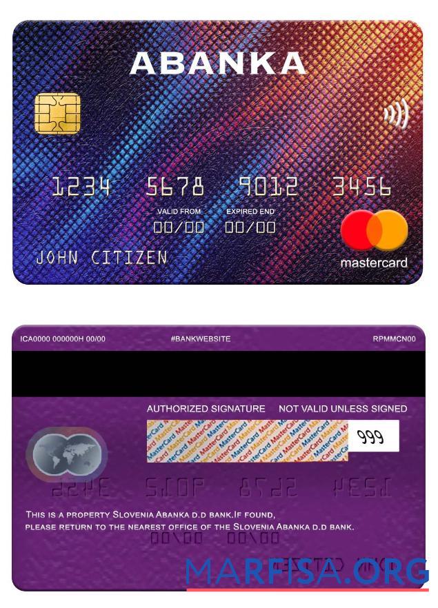 Blank Slovenia Abanka d.d bank mastercard real example